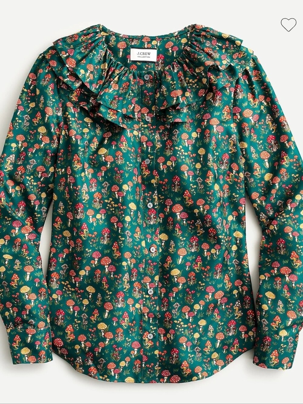 J. Crew Collection silk-twill ruffle-collar top in mushroom floral Sz SMALL